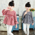 Ruffled 3/4 Sleeve Plaid Blouse Top